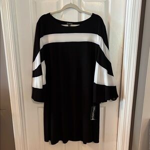 Nina Leonard Black and White Bell Sleeve Cocktail Dress